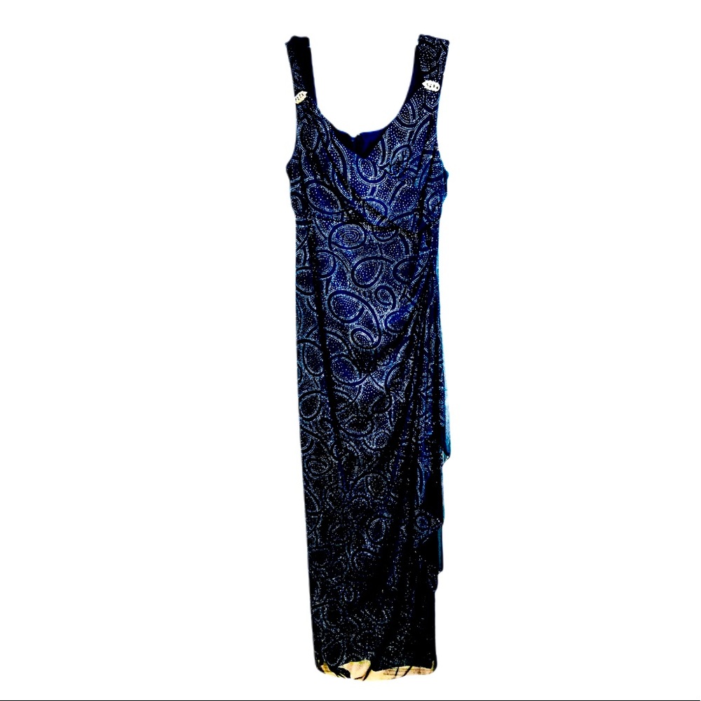 Elegant Navy & Silver Evening Gown Dress